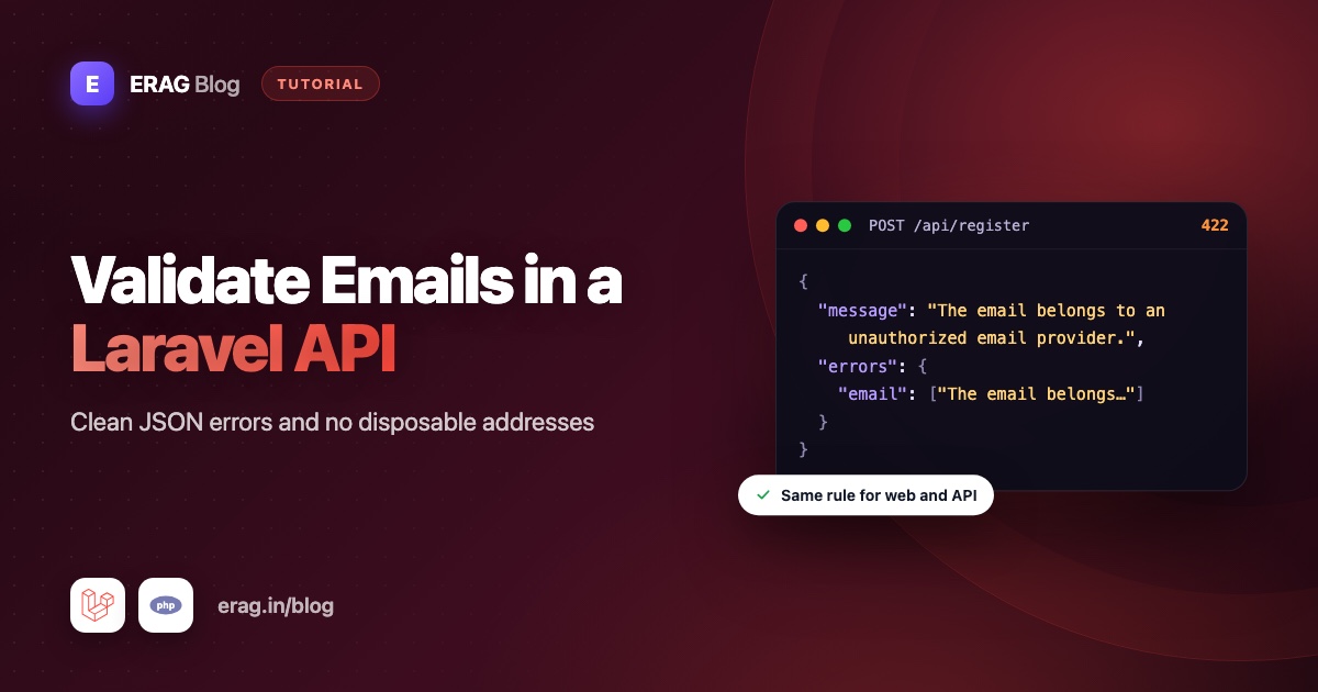 Laravel API returning a 422 JSON validation error for a disposable email address