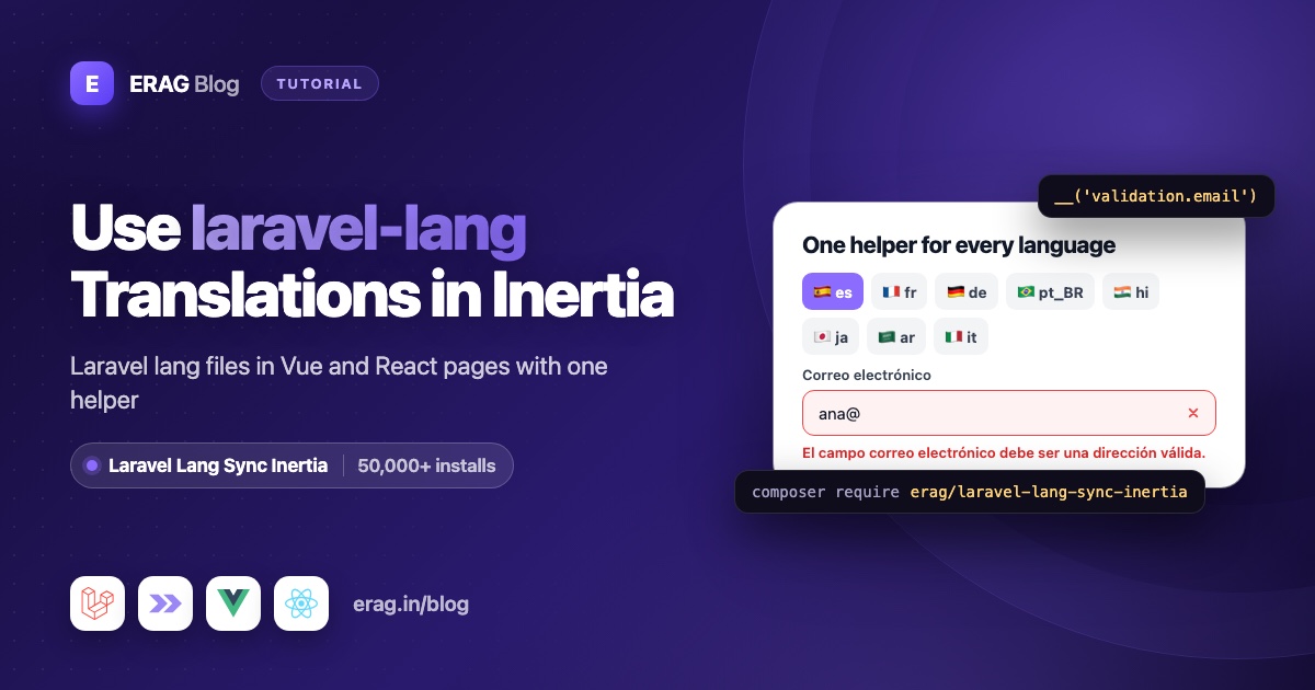 Laravel lang files in Vue and React pages with one helper from Laravel Lang Sync Inertia