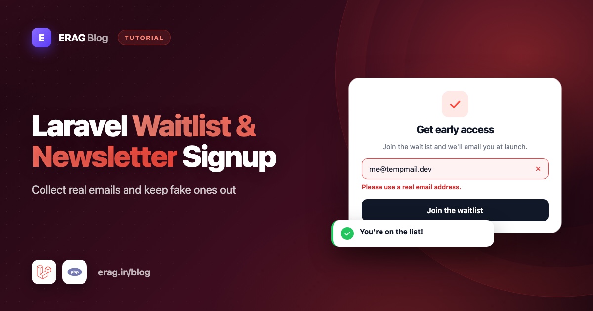Laravel waitlist and newsletter signup form with double opt-in email and fake email blocking