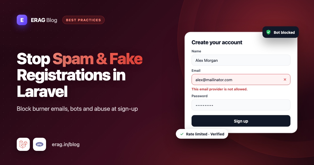 Laravel registration form protected from spam and fake signups by layered validation checks