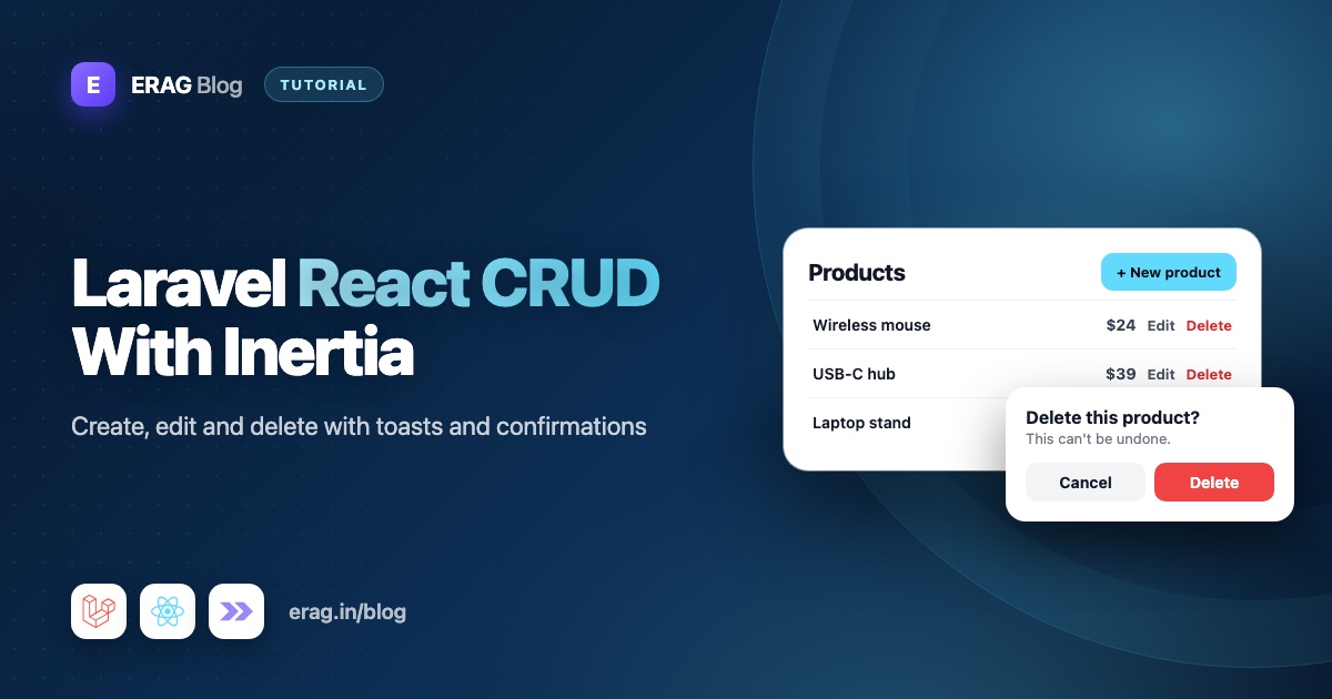 Laravel React CRUD app with a products table, an edit form and a success toast