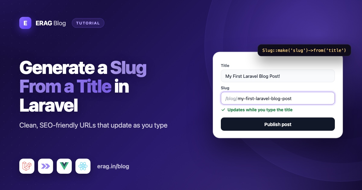 Laravel post form with a title input and a slug field that fills in the URL automatically