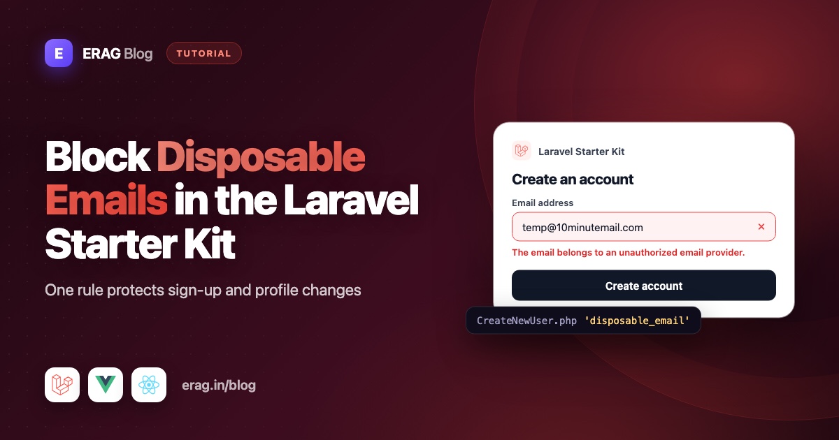 Laravel starter kit registration form rejecting a disposable email address with a validation error