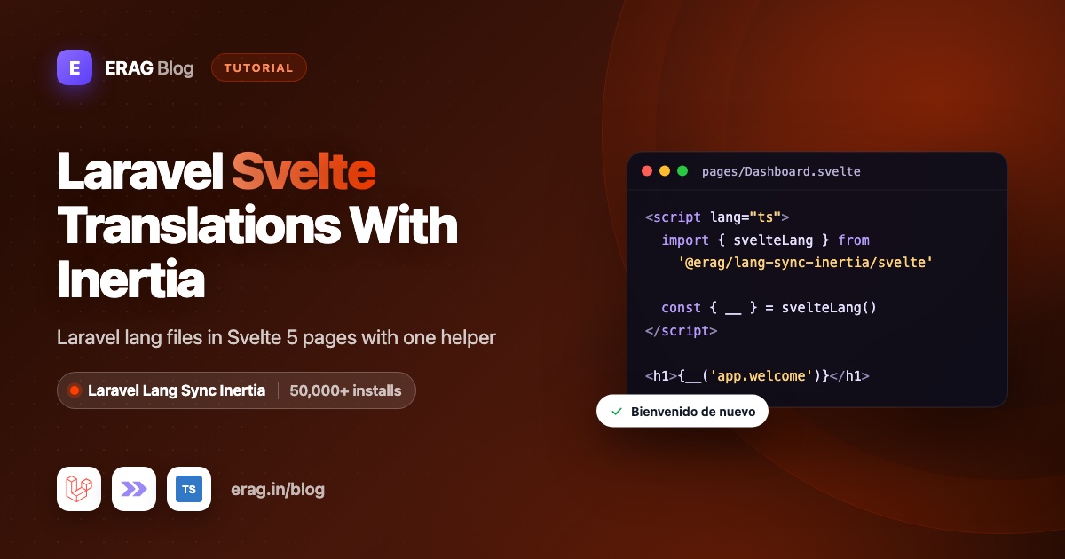 Laravel Svelte starter kit dashboard switching between English and Spanish with Laravel lang files