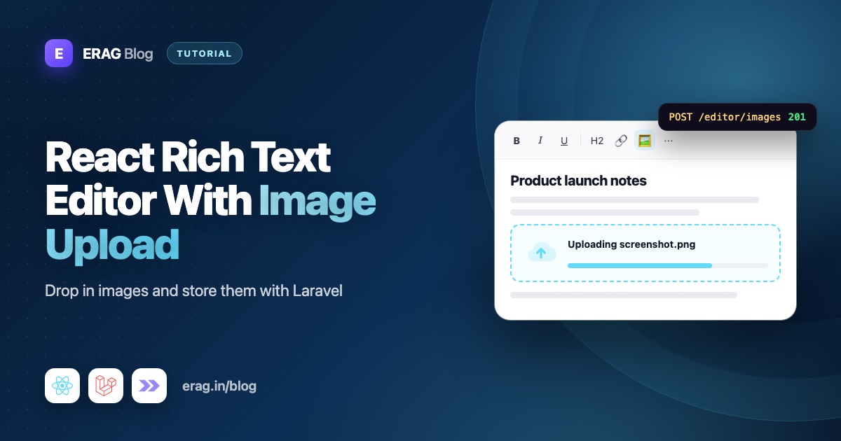 React rich text editor uploading an image to a Laravel backend with a progress bar